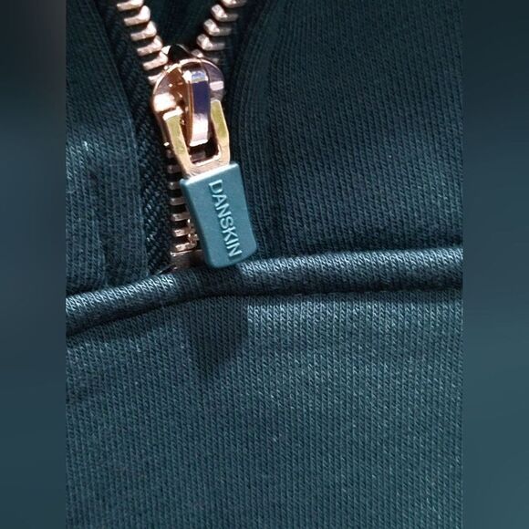 Danskin Half Zip Mixed Rib Cozy Hoodie Thumbholes Kangaroo Pocket Green Womens S - Picture 9 of 11
